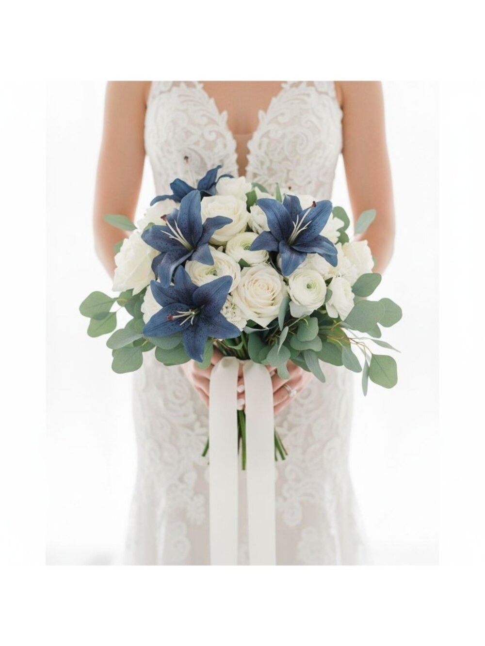 Luxury Artificial Tiger Lily Stem 34 Inch | Blue Faux Lily | Designer Artificial - Picture 4 of 13